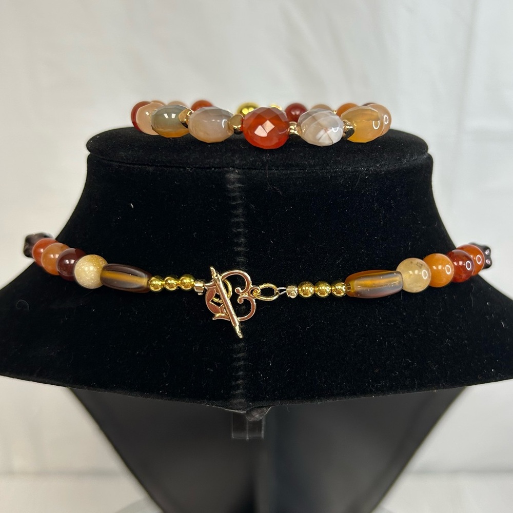 Dragonfly 3pc. Jewelry Set - Carnelian Agate, Faceted Peacock Agate, Peach Glass - Picture 7 of 9
